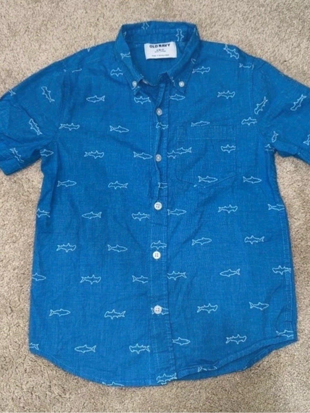 Old Navy Blue Short-Sleeve Shark Button-Down Shirt